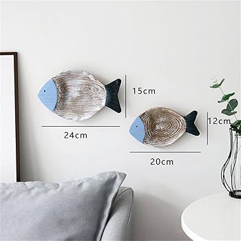 Amazon.co.jp: 12個の木製魚の壁装飾、手作りの魚の群れの壁